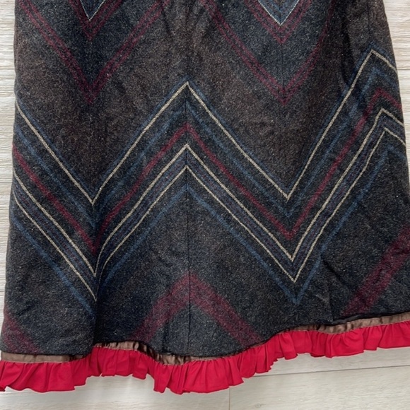 Vintage Field Manor Grey Wool Midi Skirt Chevron Herringbone  Ruffle Size 14 - Picture 6 of 6
